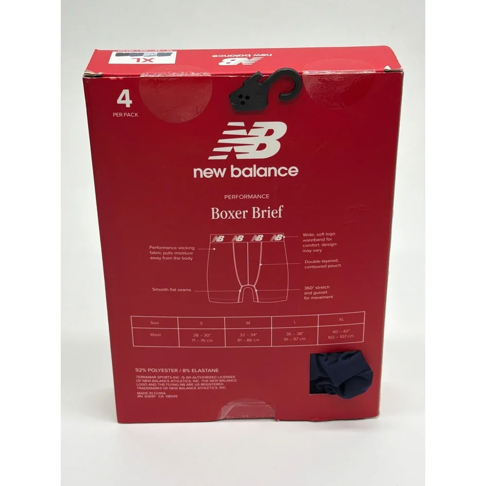 New Balance Mens‎ 4 Pack Performance Boxer Briefs XL Blue Navy Grey RN 63091